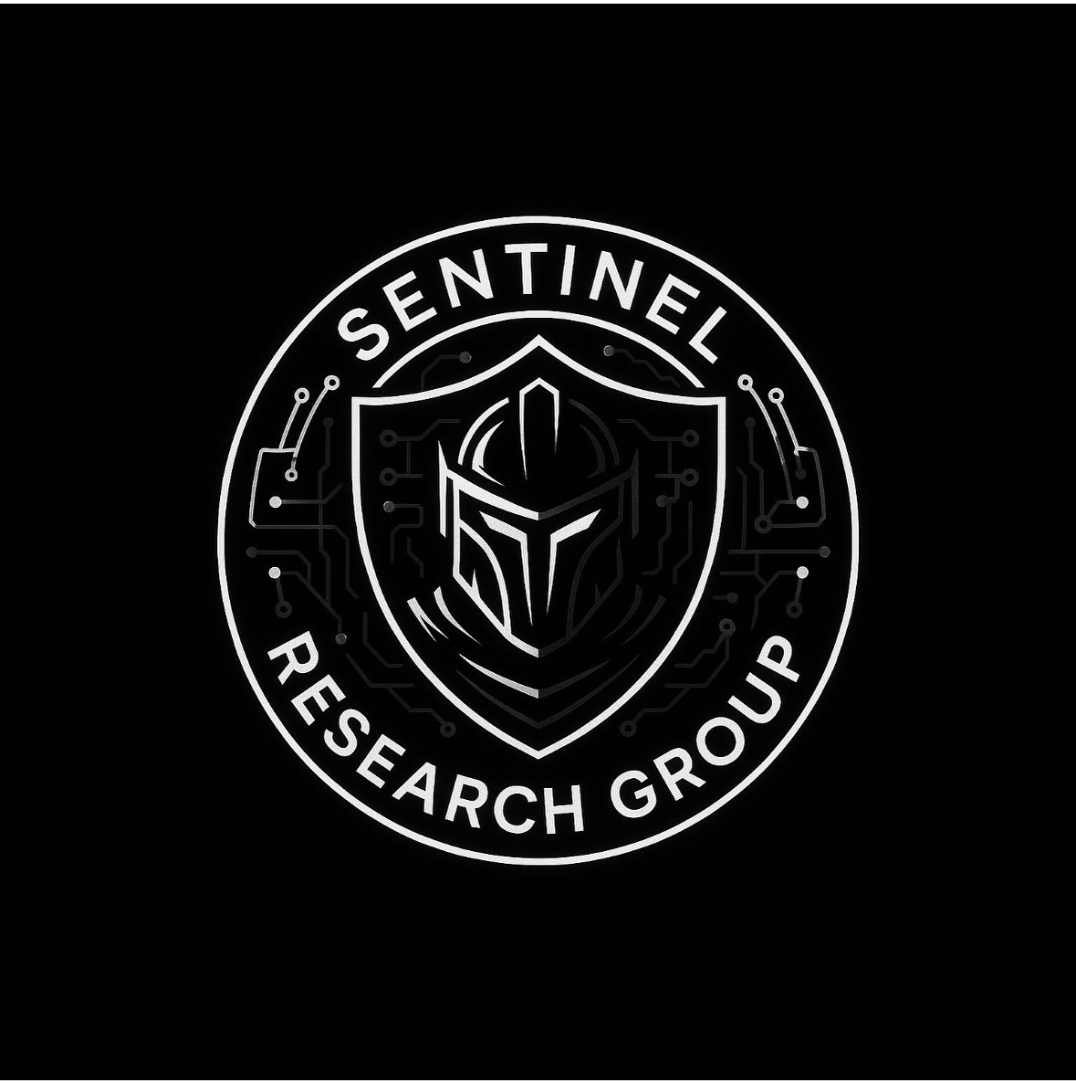 Sentinel Research Group emblem: a helmet and shield surrounded by circuitry
